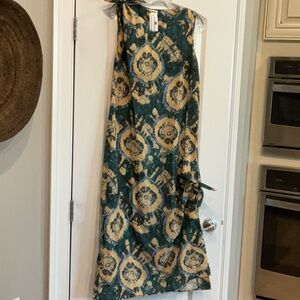 NWT Pink Ripple summer maxi dress, tie R shoulder and L hip with side slit